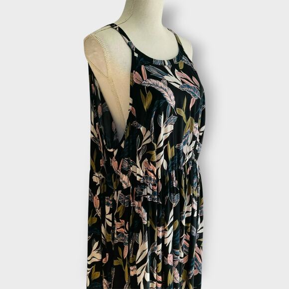 Torrid Black Palm Leaf High Neck Dress Tropical Days Sleeveless Keyhole Size 3 - Picture 4 of 11